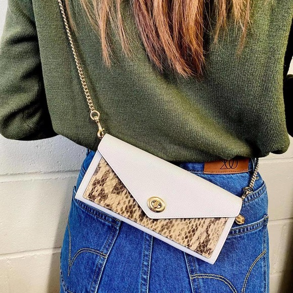 Coach C1911 Slim Envelope Wallet With Chain IN CHALK MULTI